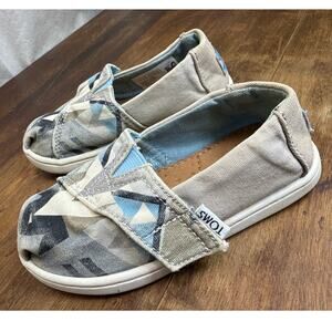 TOMS Alpargata Slip-On Shoe Geometric Blue Gray & Tan Print Toddler Size 7